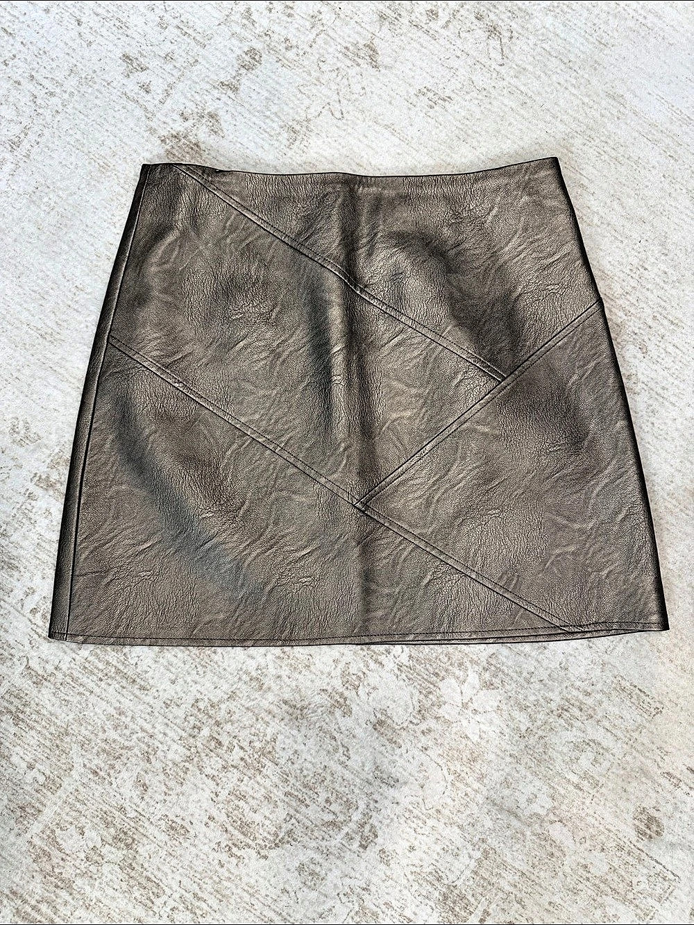 Topshop Metallic Faux Leather Seamed Mini Skirt Gray Size 6
